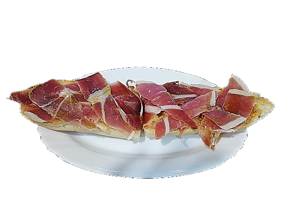 Café con leche y tostada con jamón ibérico